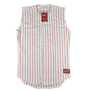 Rawlings Baseball Jersey Mens Large White Red Pinstripe Sleeveless MLB Shirt